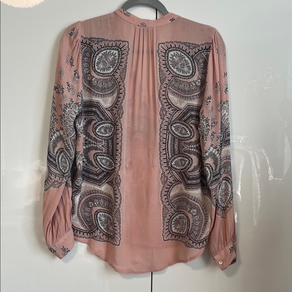 Lucky Brand NWOT Blush and Grey Paisley Bohemian Cotton Blouse, Size M - Picture 7 of 13